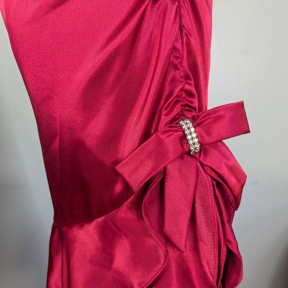 Vintage Nites Prom Dress Midi Maxi Gown 10 Red Ruffle Glam Satin Goth Retro Bow - Picture 5 of 10